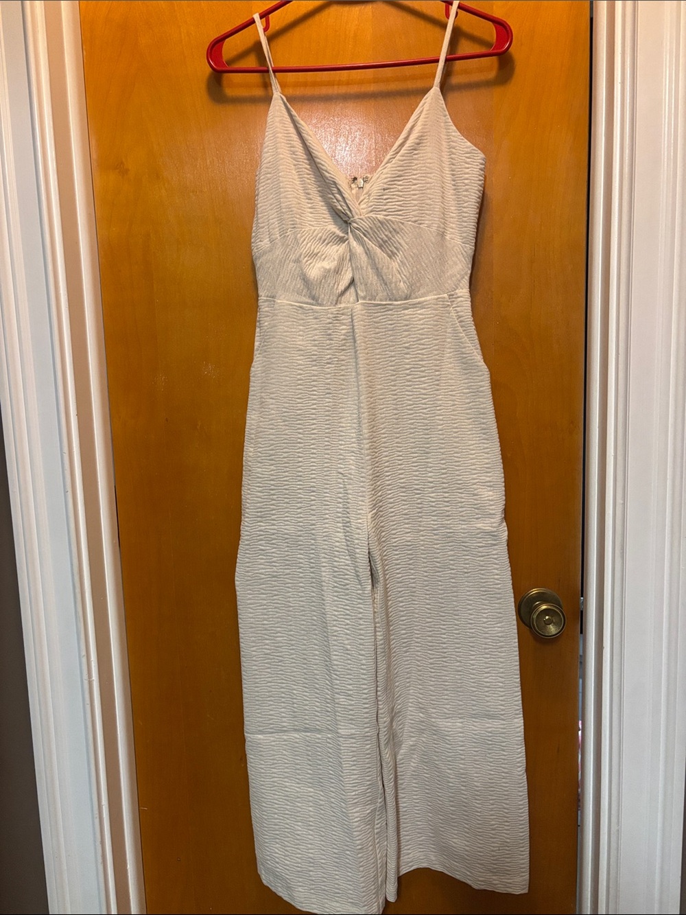 Sleeveless Cream Textured Jumpsuit